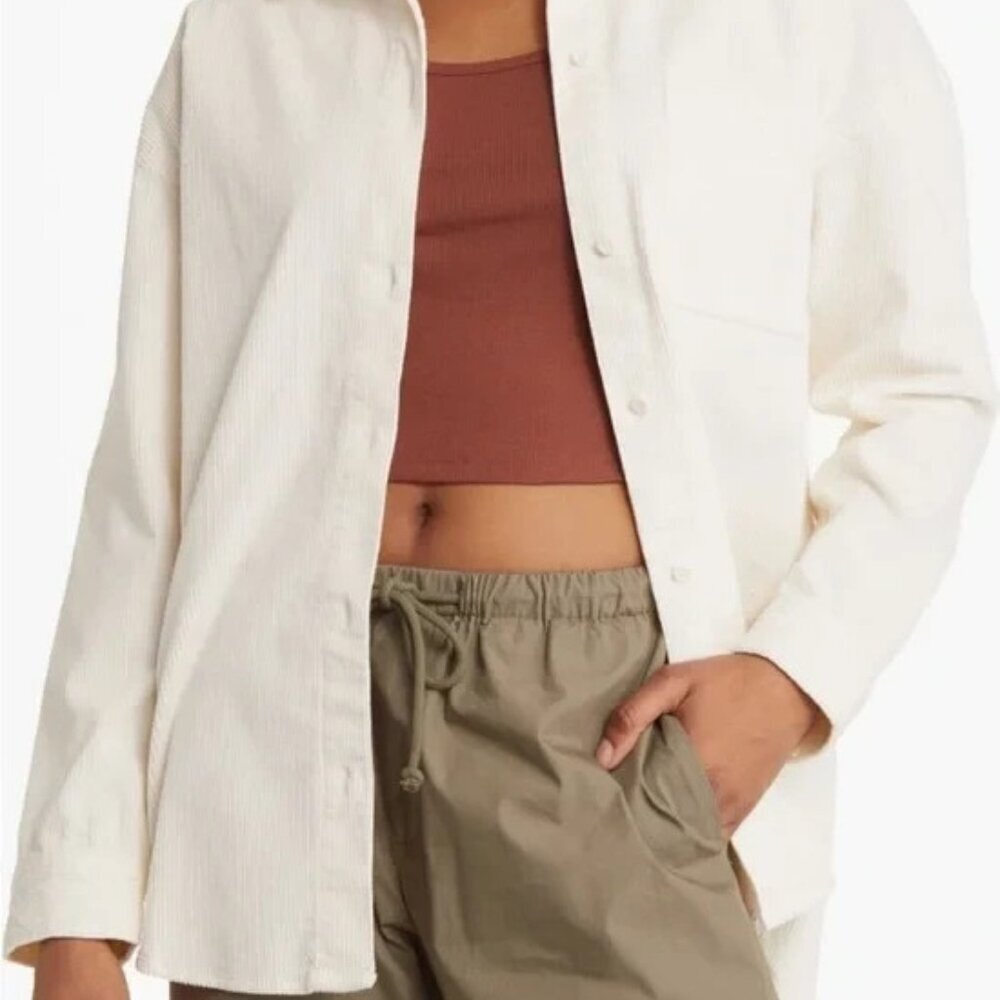 BP. Corduroy Button Up Shirt Shacket Oversize Outdoor Layer Minimalist Neutral M